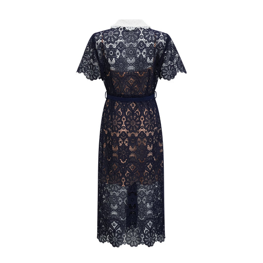 Ariane dark-blue floral crochet-lace midi dress