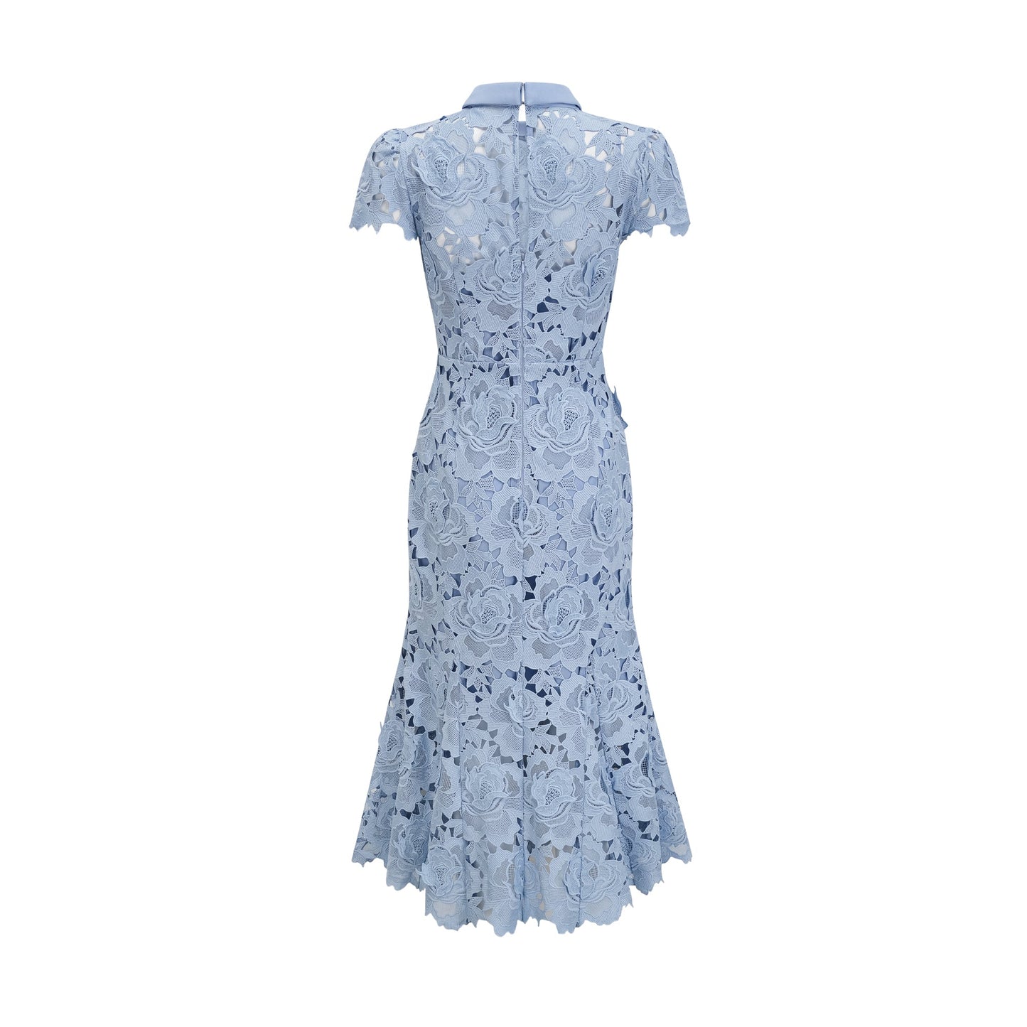 Aurore Blue Floral Appliqué Lace Midi Dress