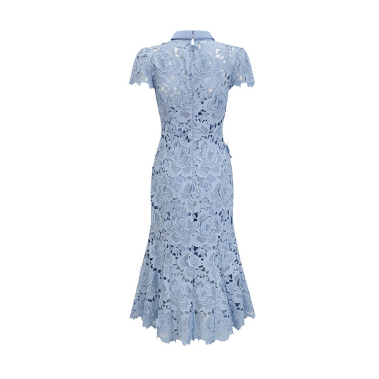 Aurore Blue Floral Appliqué Lace Midi Dress