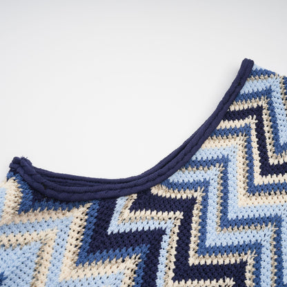 Irina blue zigzag-woven pointelle-knit top & trousers matching set