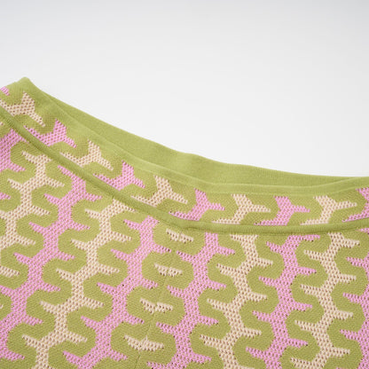 Ophélie green color-block knitted shirt & trousers matching set