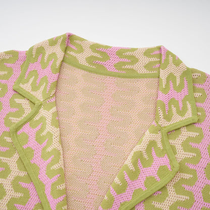 Ophélie green color-block knitted shirt & trousers matching set
