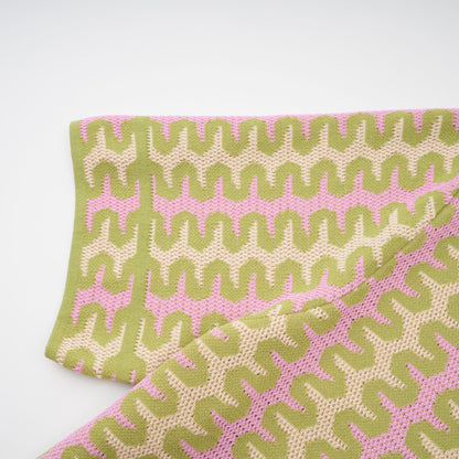 Ophélie green color-block knitted shirt & trousers matching set