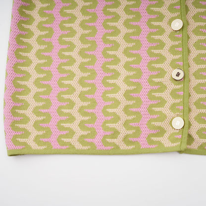 Ophélie green color-block knitted shirt & trousers matching set