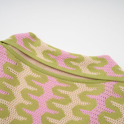Ophélie green color-block knitted shirt & trousers matching set