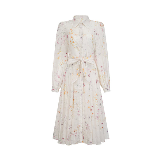 Zoé white floral-print tied midi dress