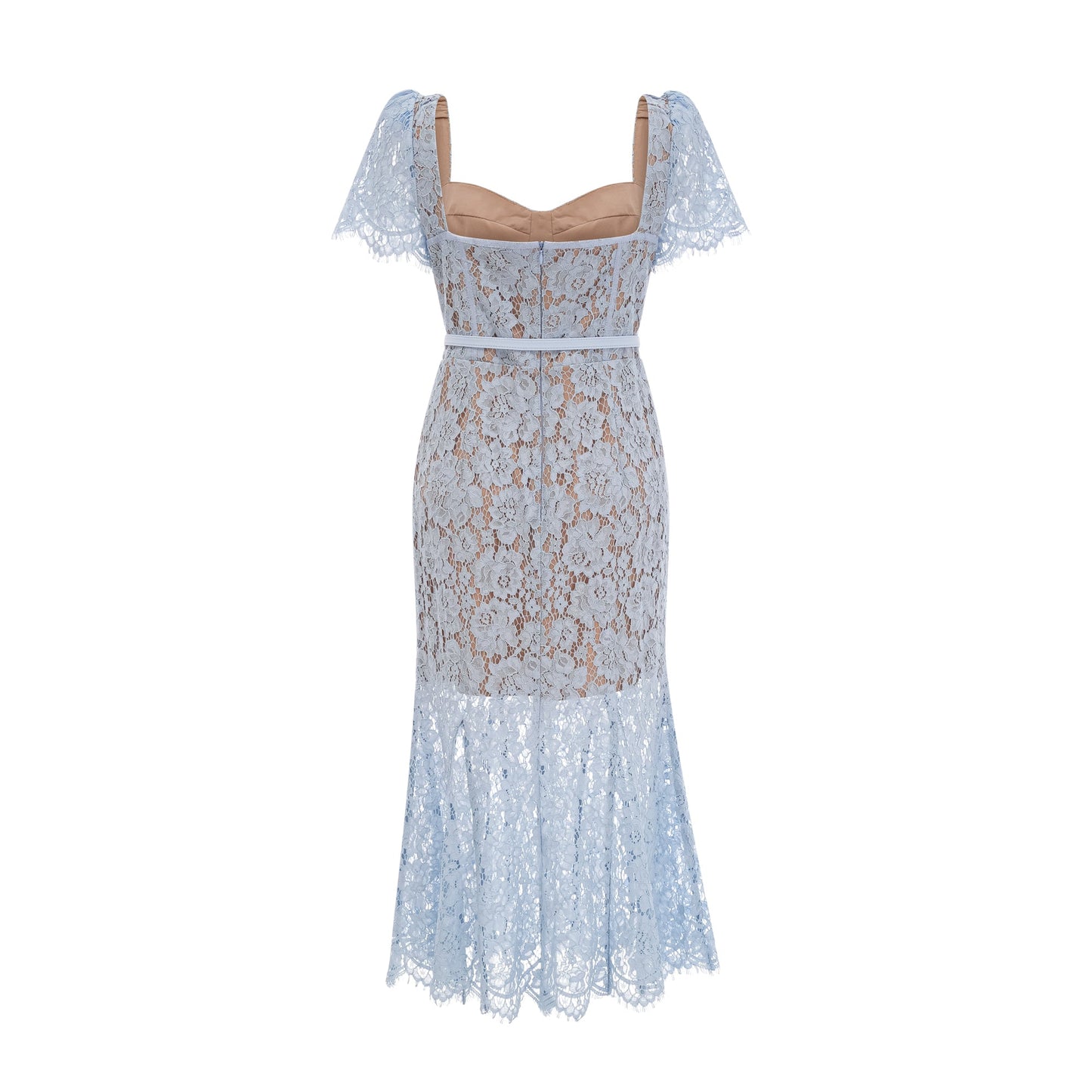 Audrey blue floral-lace boned midi dress