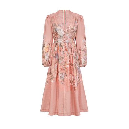 Sidonie pink V-neck floral-print midi dress