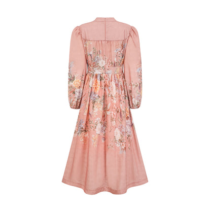 Sidonie pink V-neck floral-print midi dress