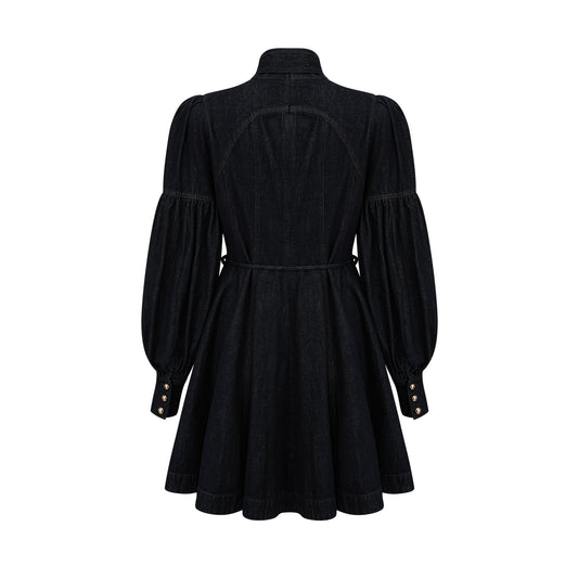 Mirabel dark-blue contrast-stitch denim mini dress