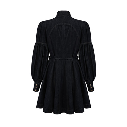 Mirabel dark-blue contrast-stitch denim mini dress