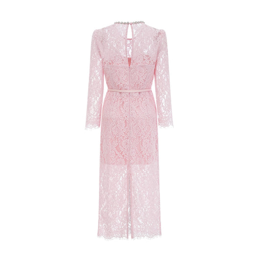 Elisabetta pink embellished floral-embroidered lace midi dress