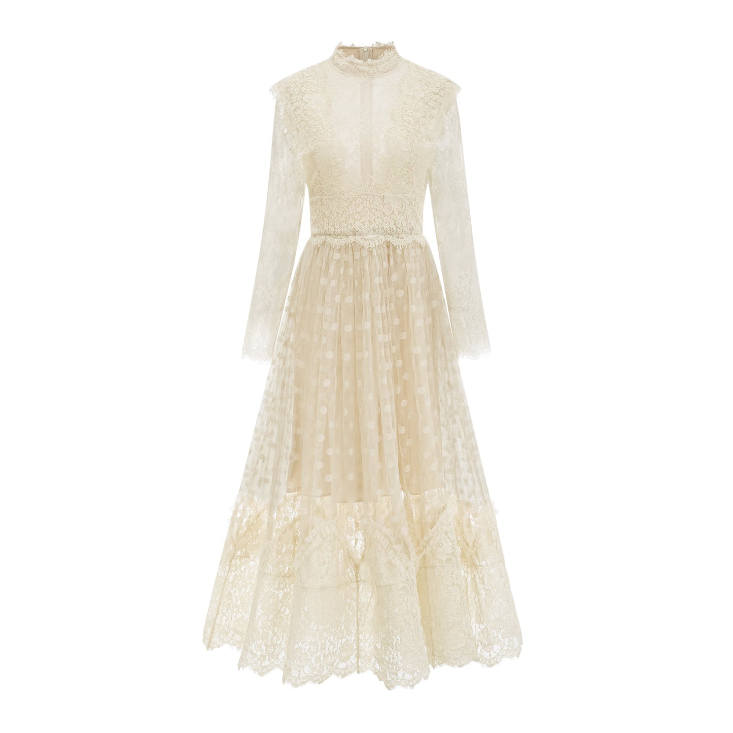 Éliane polka-dot lace-embroidered midi dress