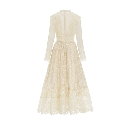 Éliane polka-dot lace-embroidered midi dress
