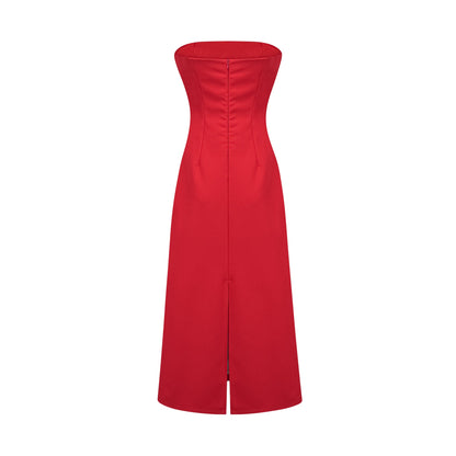 Irène Sequin Embroidered Off-Shoulder Midi Dress in Red