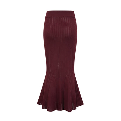Corrine red ruffled knit top & skirt matching set