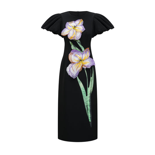 Irène sequined floral-embroidered midi dress in Black
