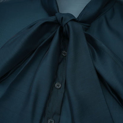 Zoé dark-green ribbon tie-neck shirt & skirt matching set