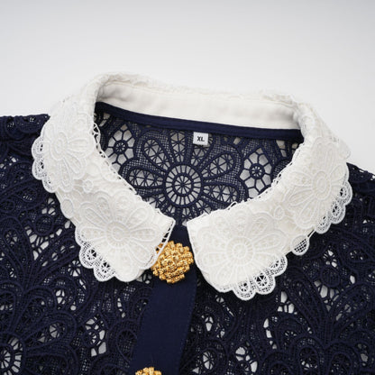 Ariane dark-blue floral crochet-lace midi dress