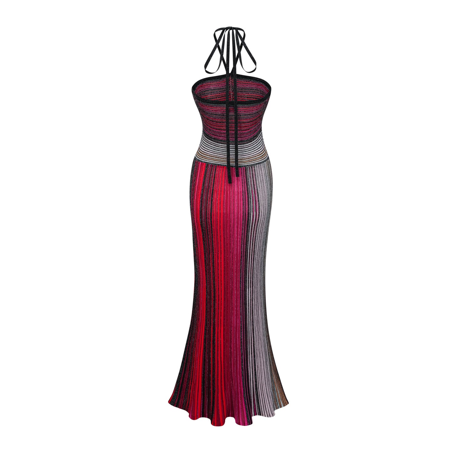 Ulysse Red Metallic Knit Halterneck Maxi Dress