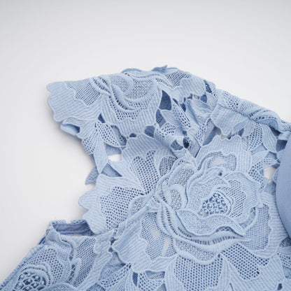 Aurore Blue Floral Appliqué Lace Midi Dress