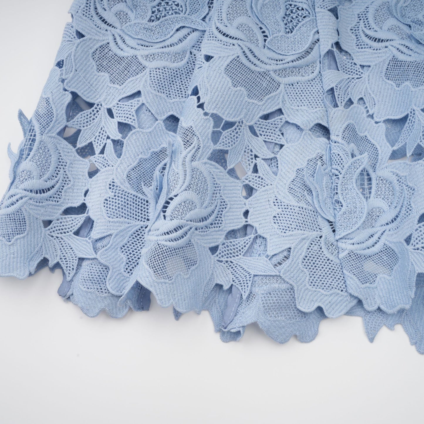 Aurore Blue Floral Appliqué Lace Midi Dress