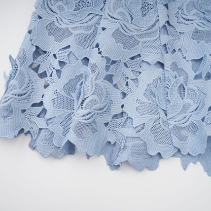 Aurore Blue Floral Appliqué Lace Midi Dress