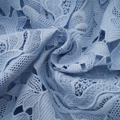 Aurore Blue Floral Appliqué Lace Midi Dress