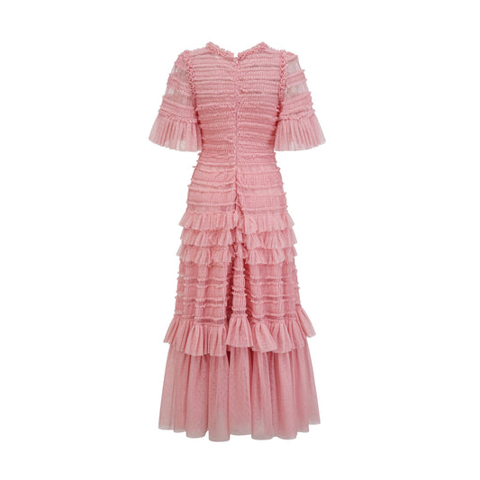 Aimée pink dot-detail ruffled tulle midi dress