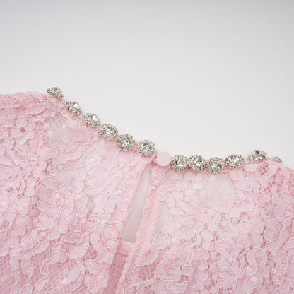 Elisabetta pink embellished floral-embroidered lace midi dress