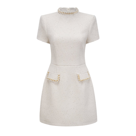Jeanne white embellished tweed mini dress