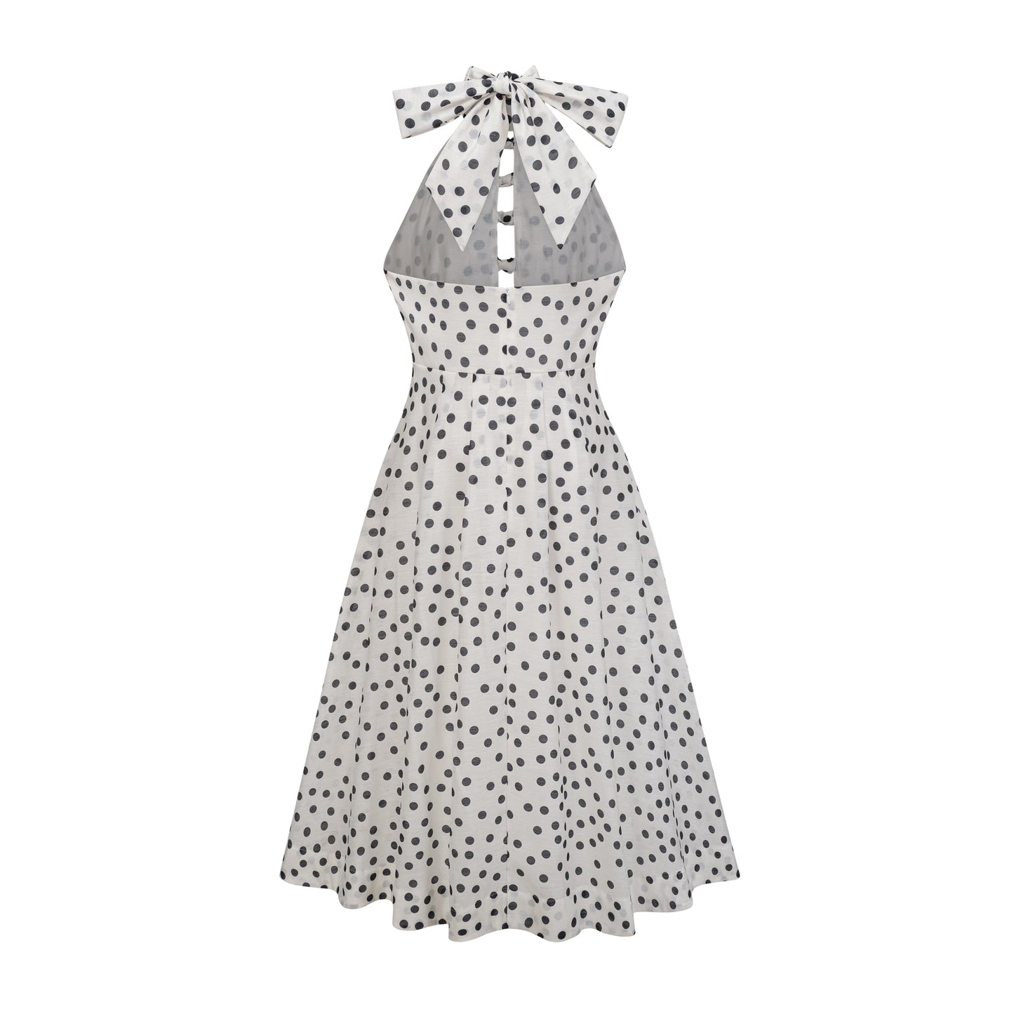 Audrey white bowknot polka-dot midi dress