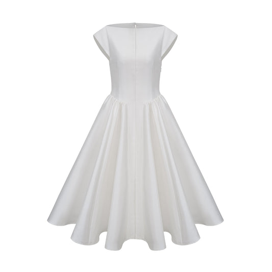 Amandine white open-back cap-sleeve midi dress