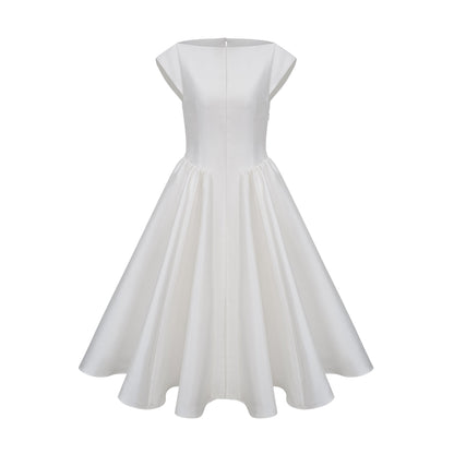 Amandine white open-back cap-sleeve midi dress