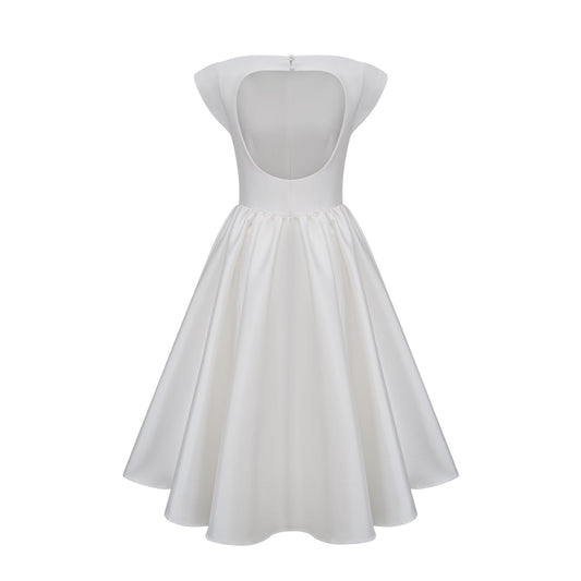 Amandine white open-back cap-sleeve midi dress