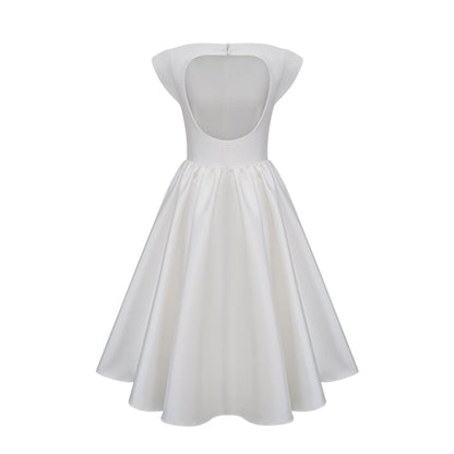 Amandine white open-back cap-sleeve midi dress