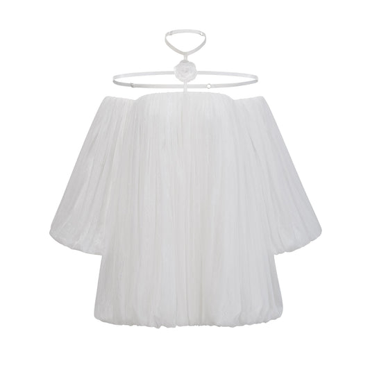 Hortense white floral-appliqué pleated tulle mini dress