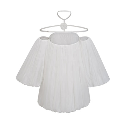 Hortense white floral-appliqué pleated tulle mini dress