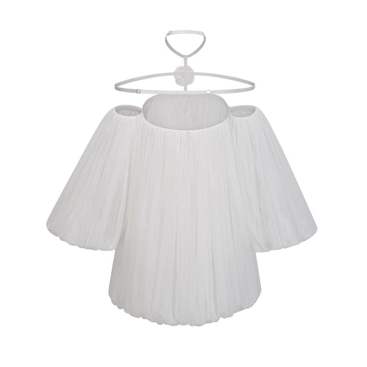 Hortense white floral-appliqué pleated tulle mini dress