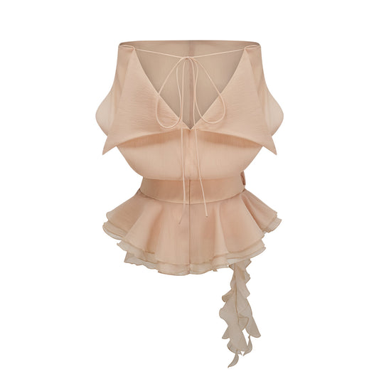Amélie floral-appliqué flounced mini dress in Neutrals
