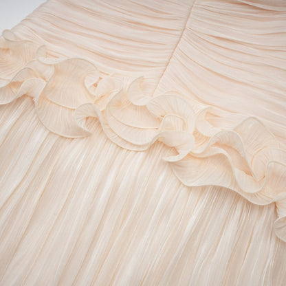 Céleste neutrals ruffled pleated maxi dress