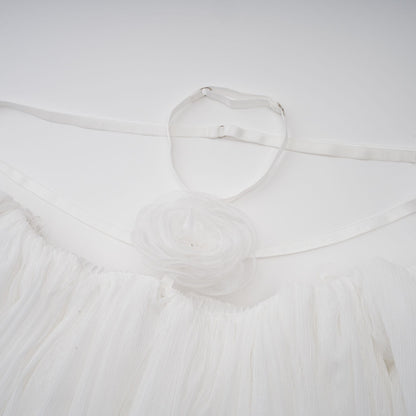 Hortense white floral-appliqué pleated tulle mini dress