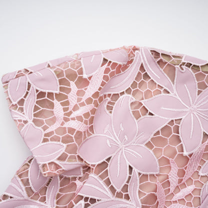 Vérane pink guipure-lace midi dress