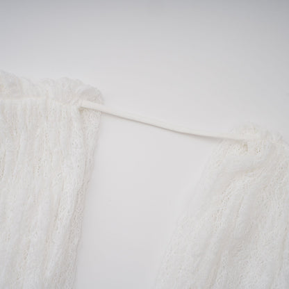 Isoline white semi-sheer lace top & shorts & dress matching set