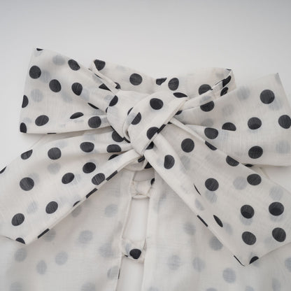 Audrey white bowknot polka-dot midi dress