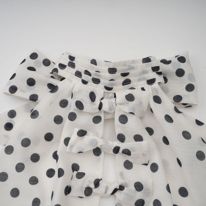 Audrey white bowknot polka-dot midi dress