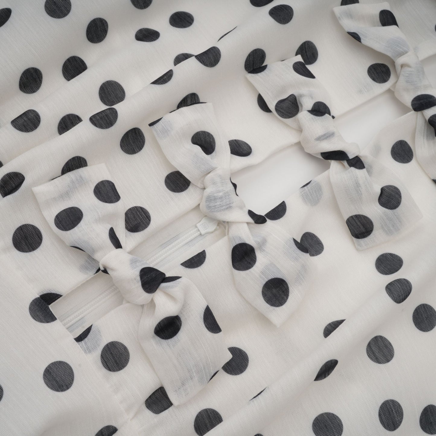 Audrey white bowknot polka-dot midi dress