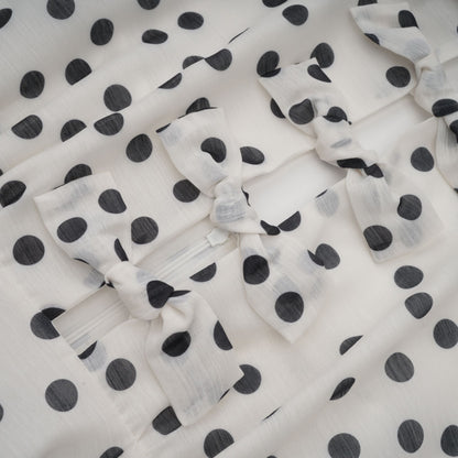 Audrey white bowknot polka-dot midi dress