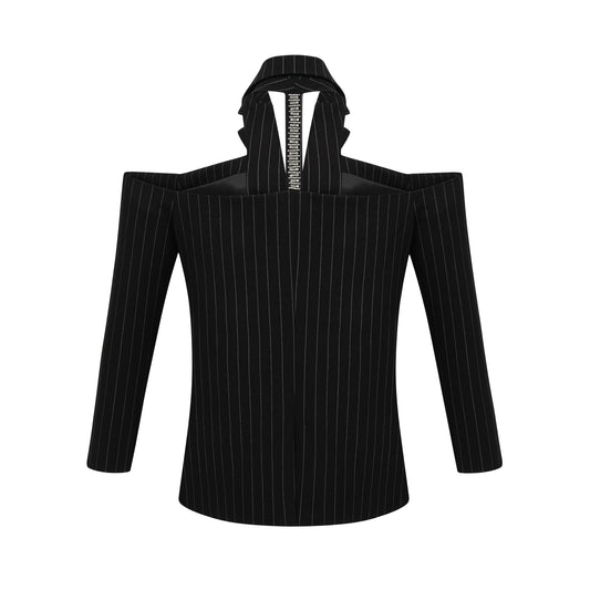 Stefania black striped open-back blazer