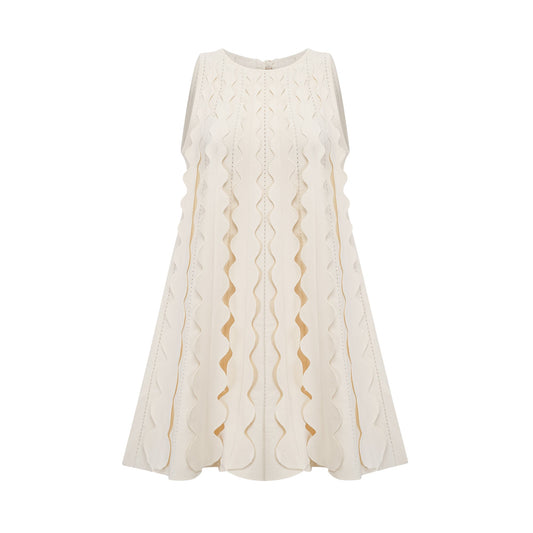 Axelle white wavy-detail sleeveless mini dress